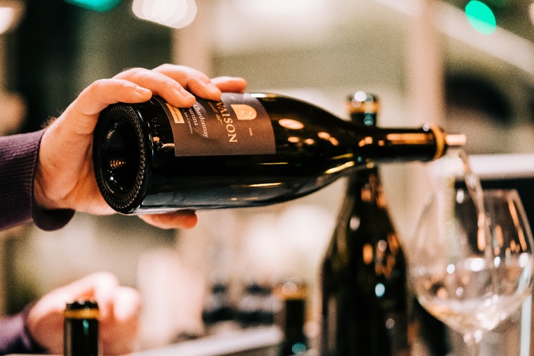 Wine being poured from a bottle
