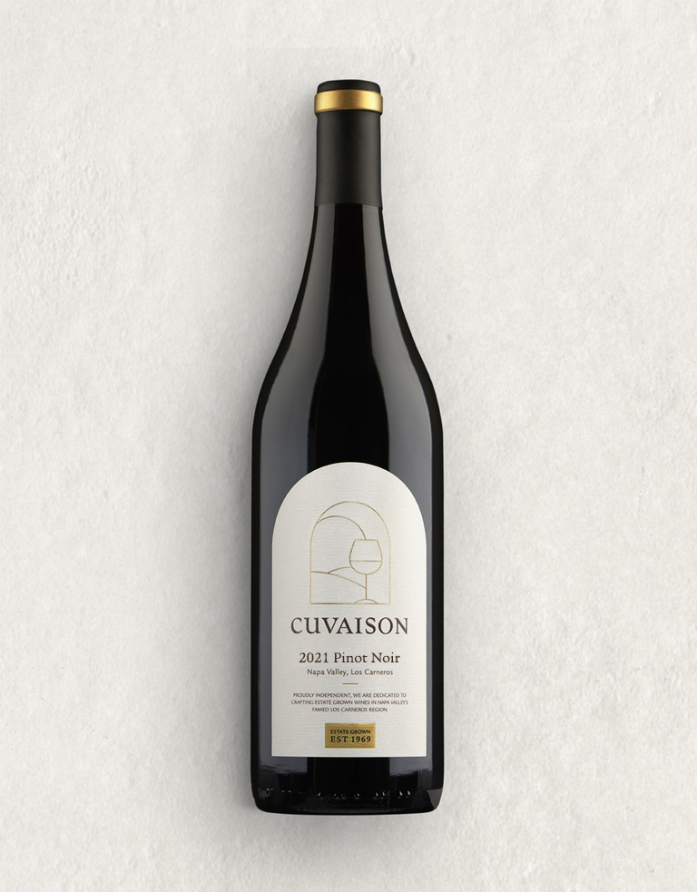 A bottle of 2021 Estate Pinot Noir from Cuvaison Estate 