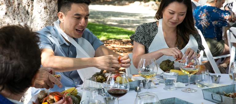 A group of people at a lobster feast
