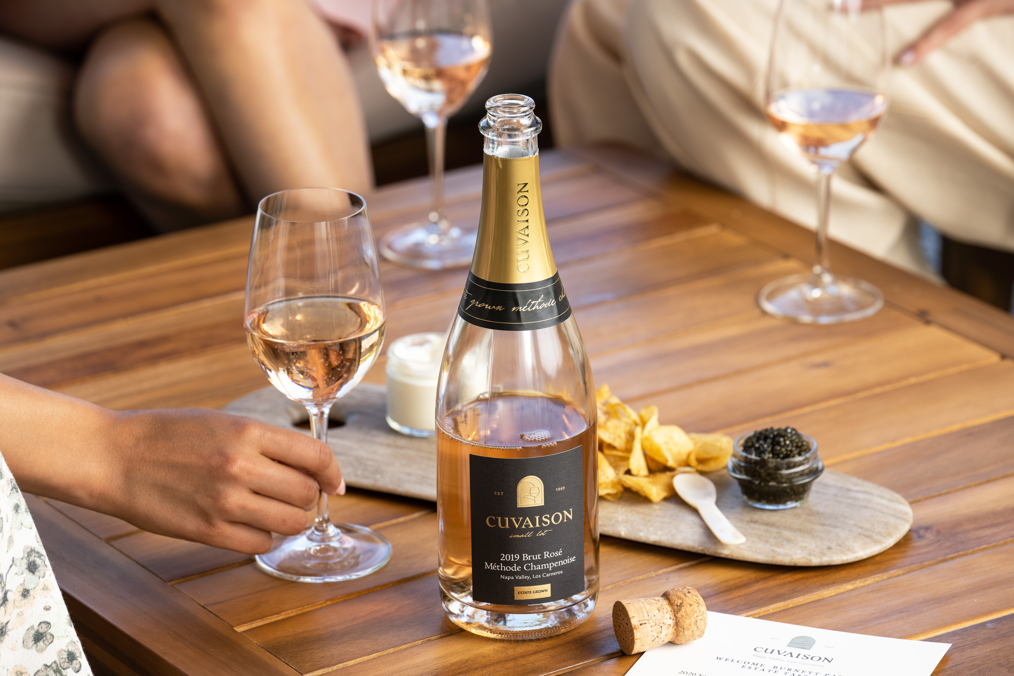 Regiis Ova Caviar Tasting with Cuvaison wine bottle on table