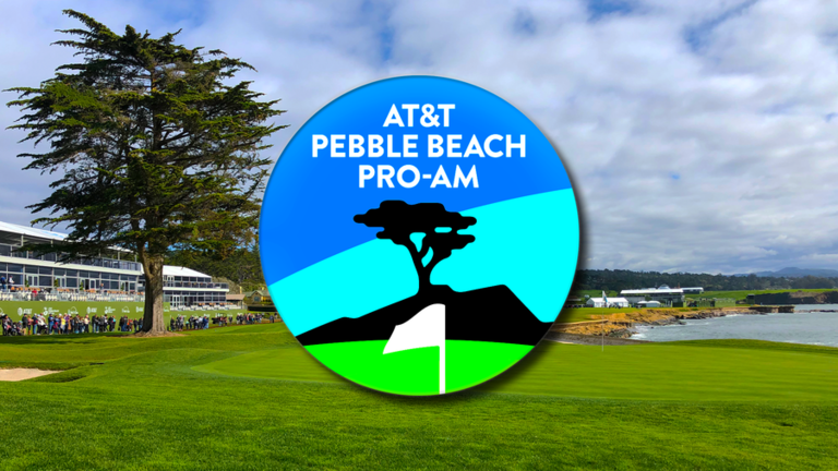 View of Pebble Beach and logo