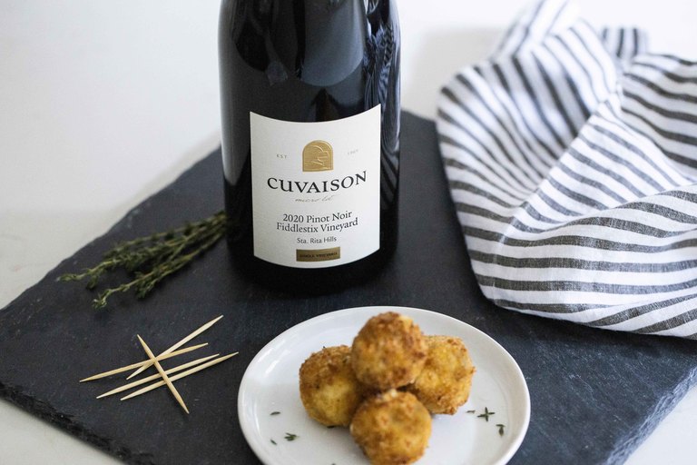 Cuvaison Pinot Noir with thyme and goat cheese bites